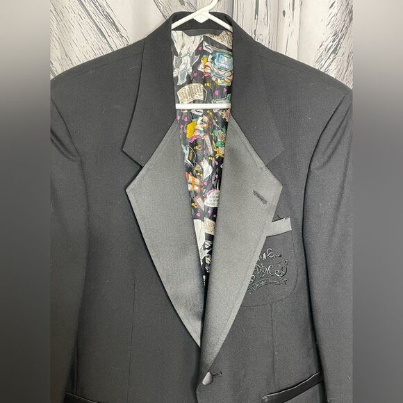 Nicole Miller Vintage Tuxedo Jacket w/ Wedding Themed Lining 40S - Picture 2 of 9